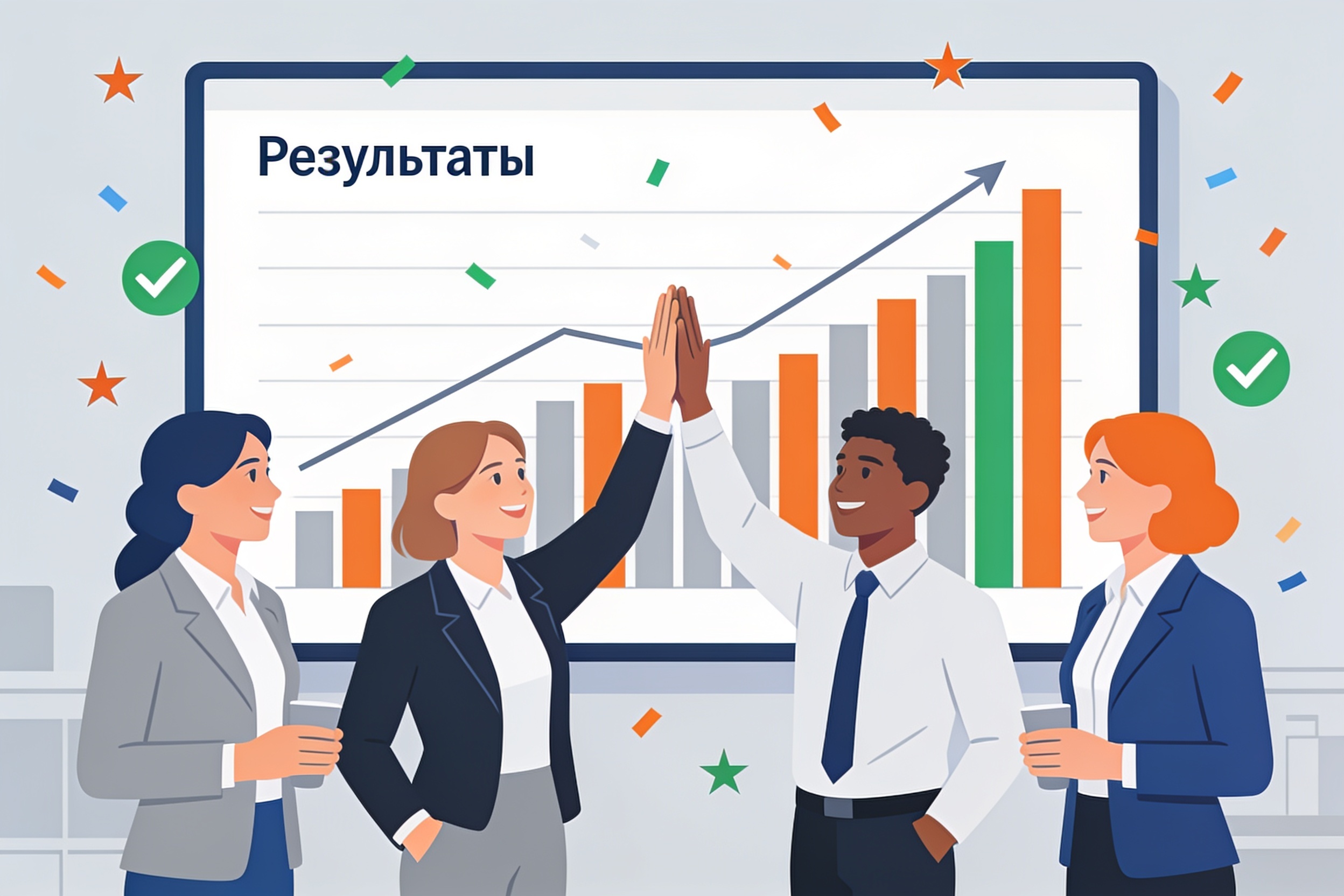 Команда отмечает достижение KPI после программы обучения