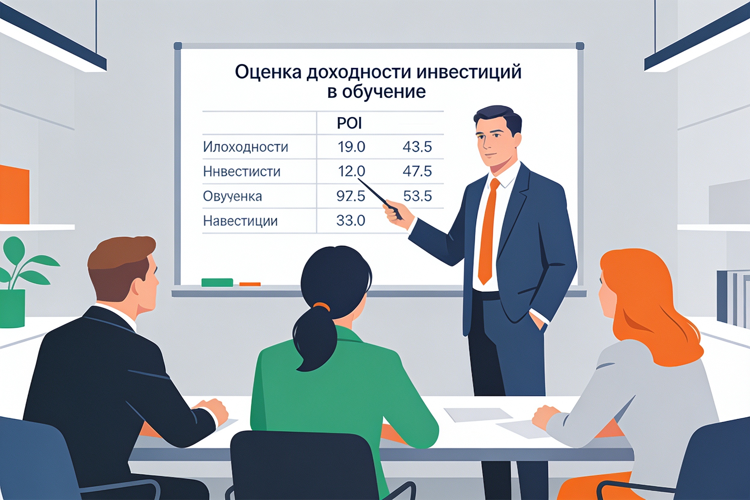 Директор защищает бюджет на обучение перед акционерами с цифрами ROI