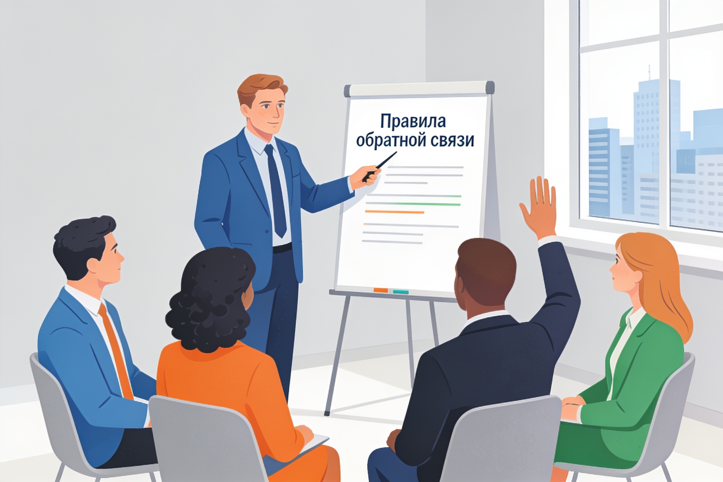 Тренинг по лидерству: коуч объясняет правила обратной связи группе