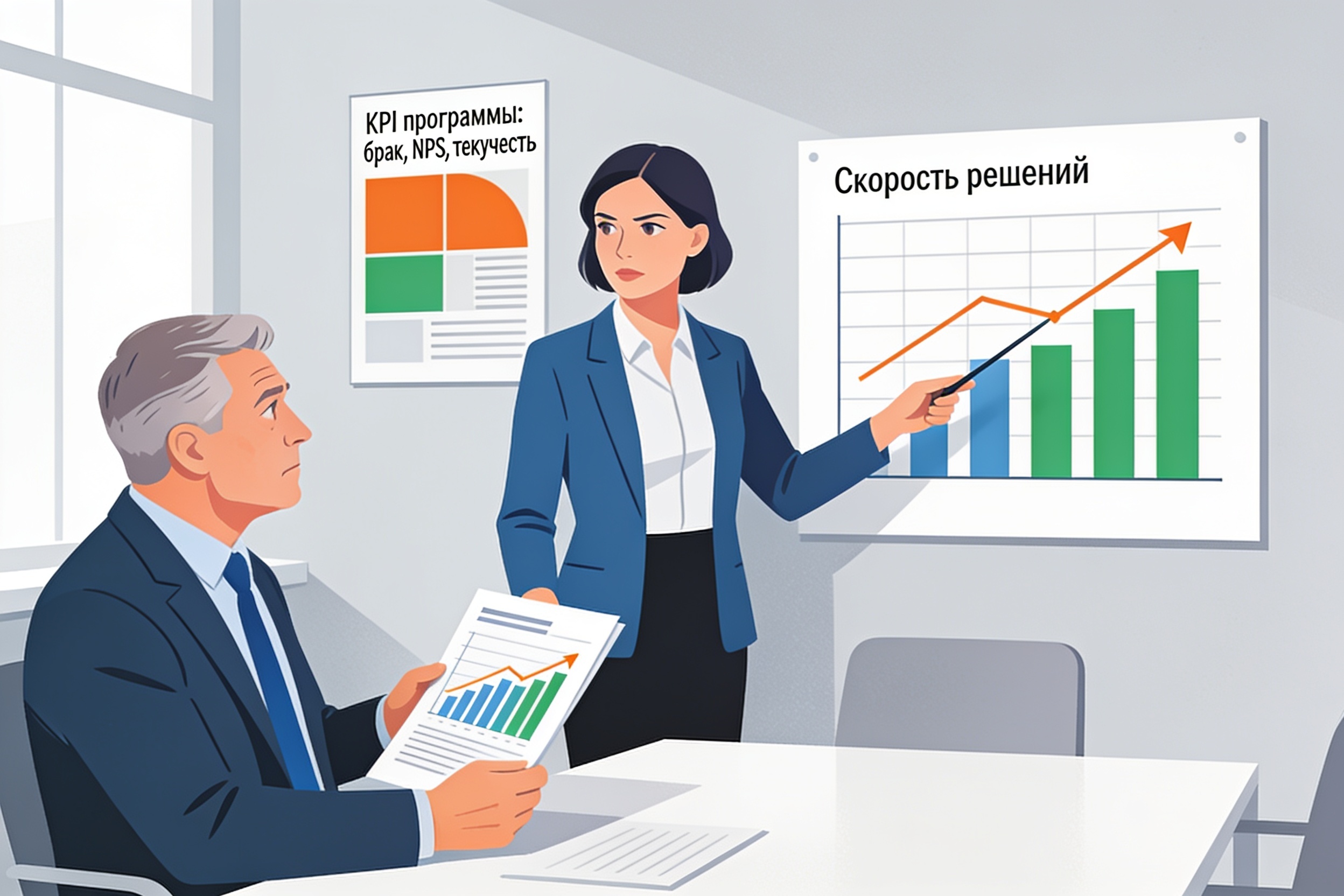 HR-директор презентует собственнику бизнес-результаты программы развития лидеров