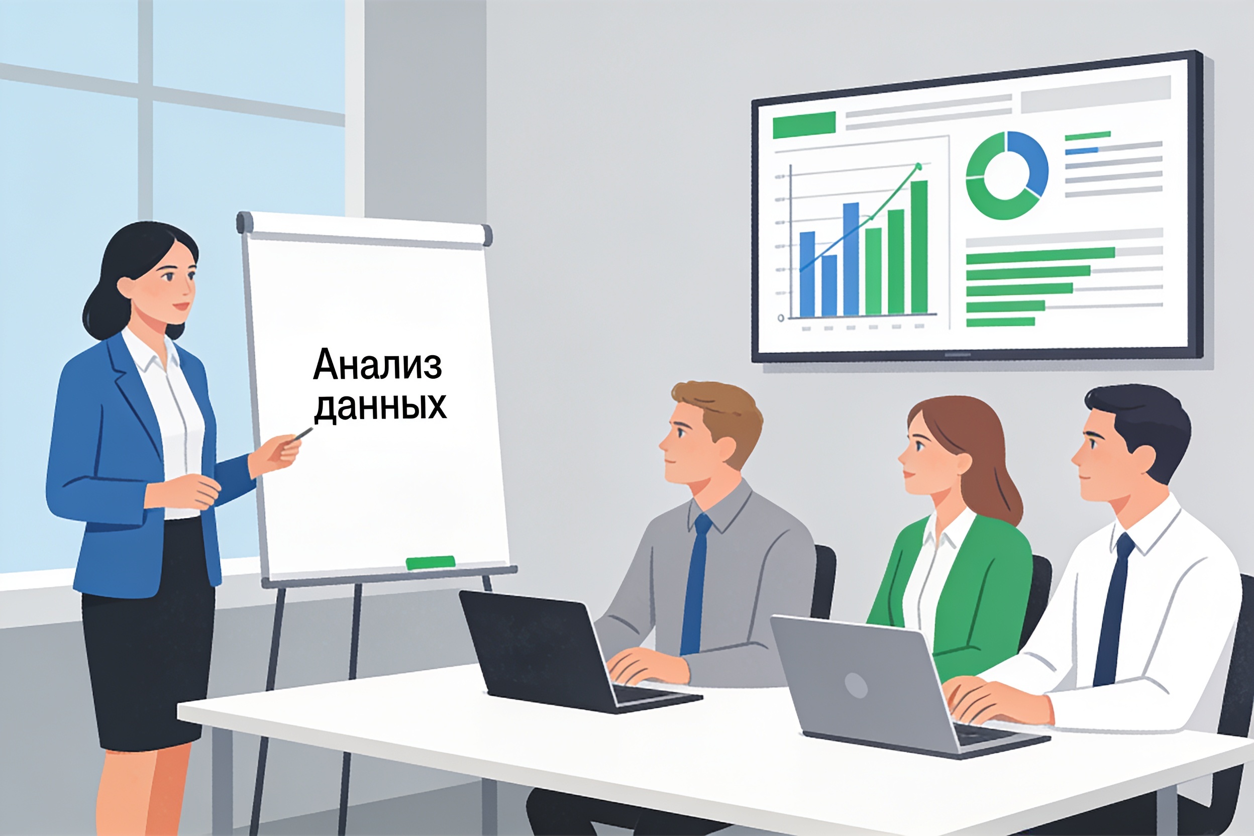 Зачем бизнесу менеджер по цифровой трансформации в 2026 году 2 Корпоративный тренинг по анализу данных: сотрудники работают с дашбордами