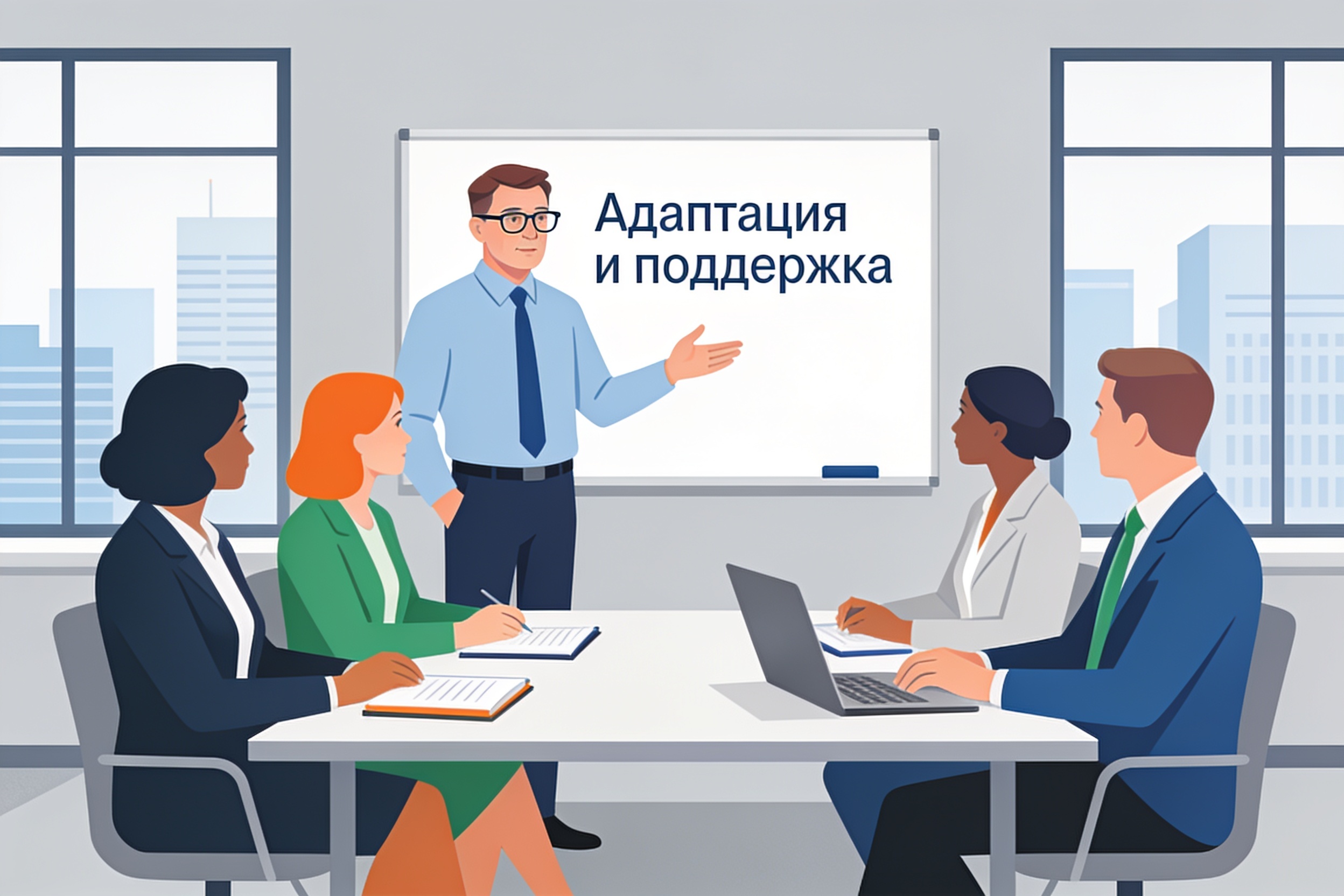 Мобильность талантов 2025: как компании двигают людей, а не мебель 2 Бизнес-тренер проводит сессию по адаптации сотрудников при переезде