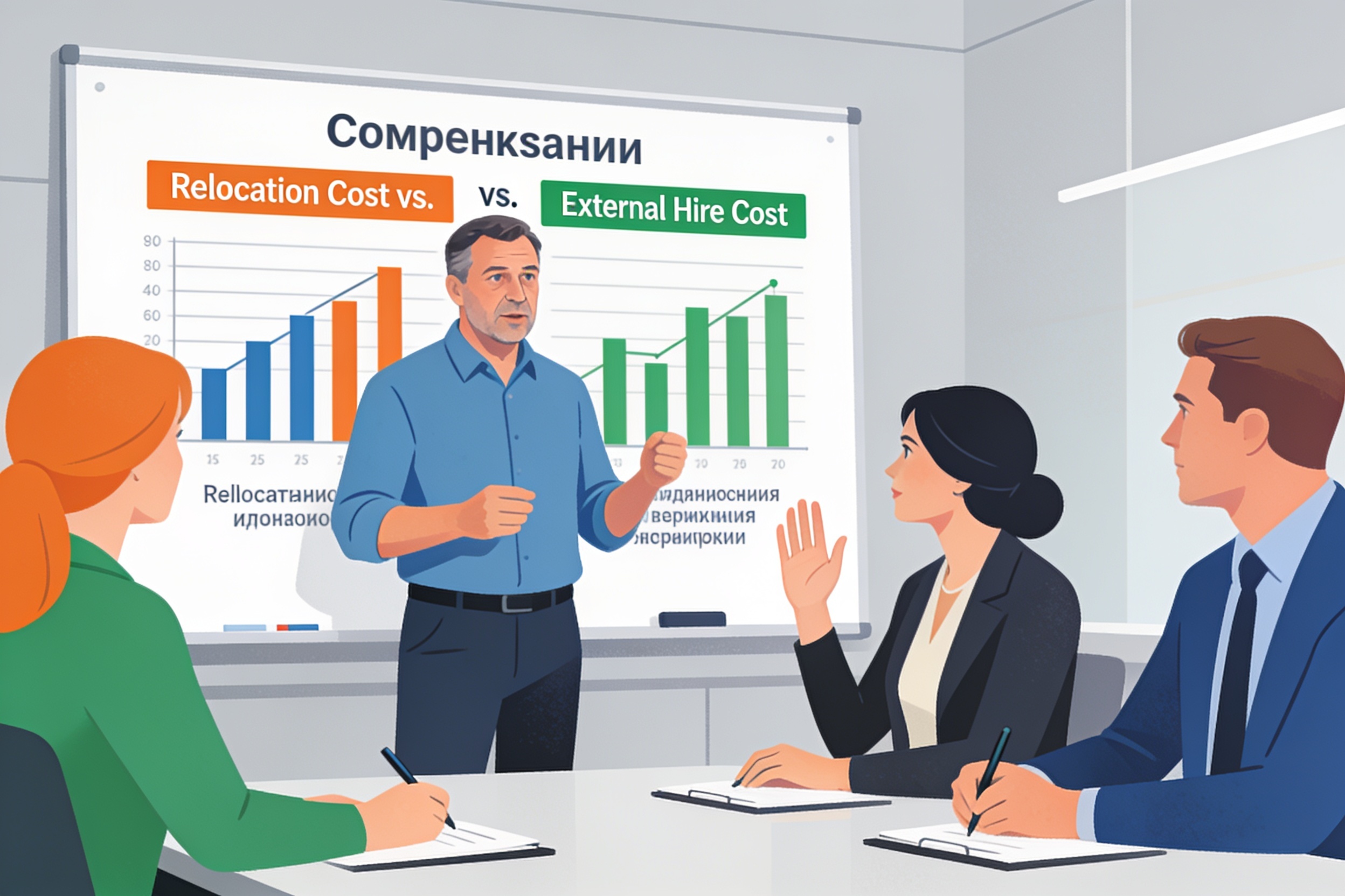 Мобильность талантов 2025: тренды, кейсы и российский контекст 2 Тренинг по компенсациям и льготам: сравнение затрат на релокацию и внешний найм на доске.