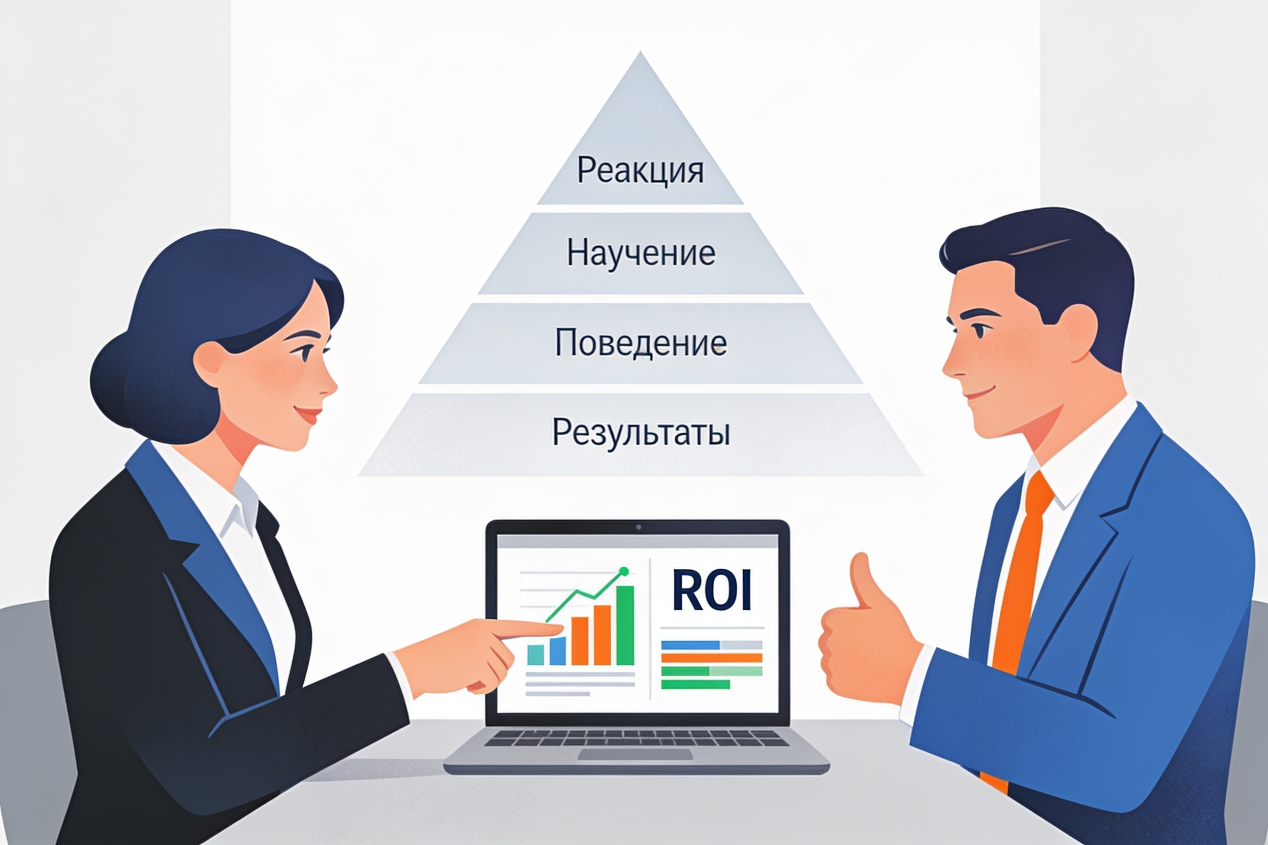 HR-специалист демонстрирует расчёт ROI обучения руководителю