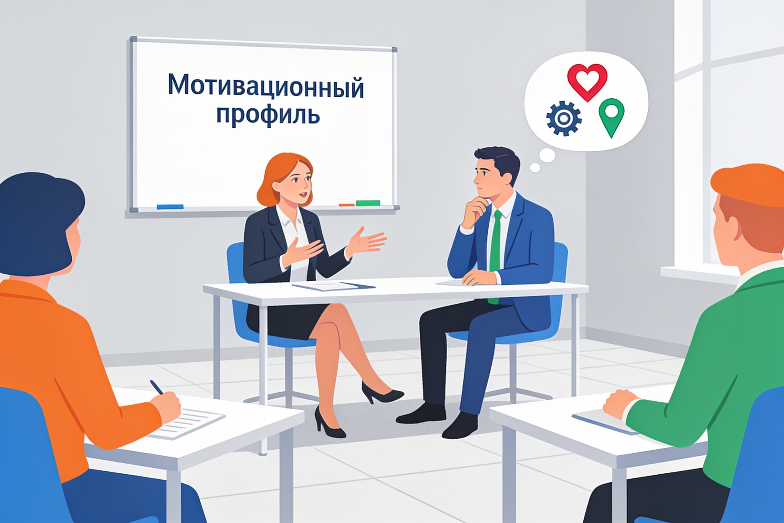 Собеседование на мотивационную совместимость: интервьюер задаёт вопрос кандидату