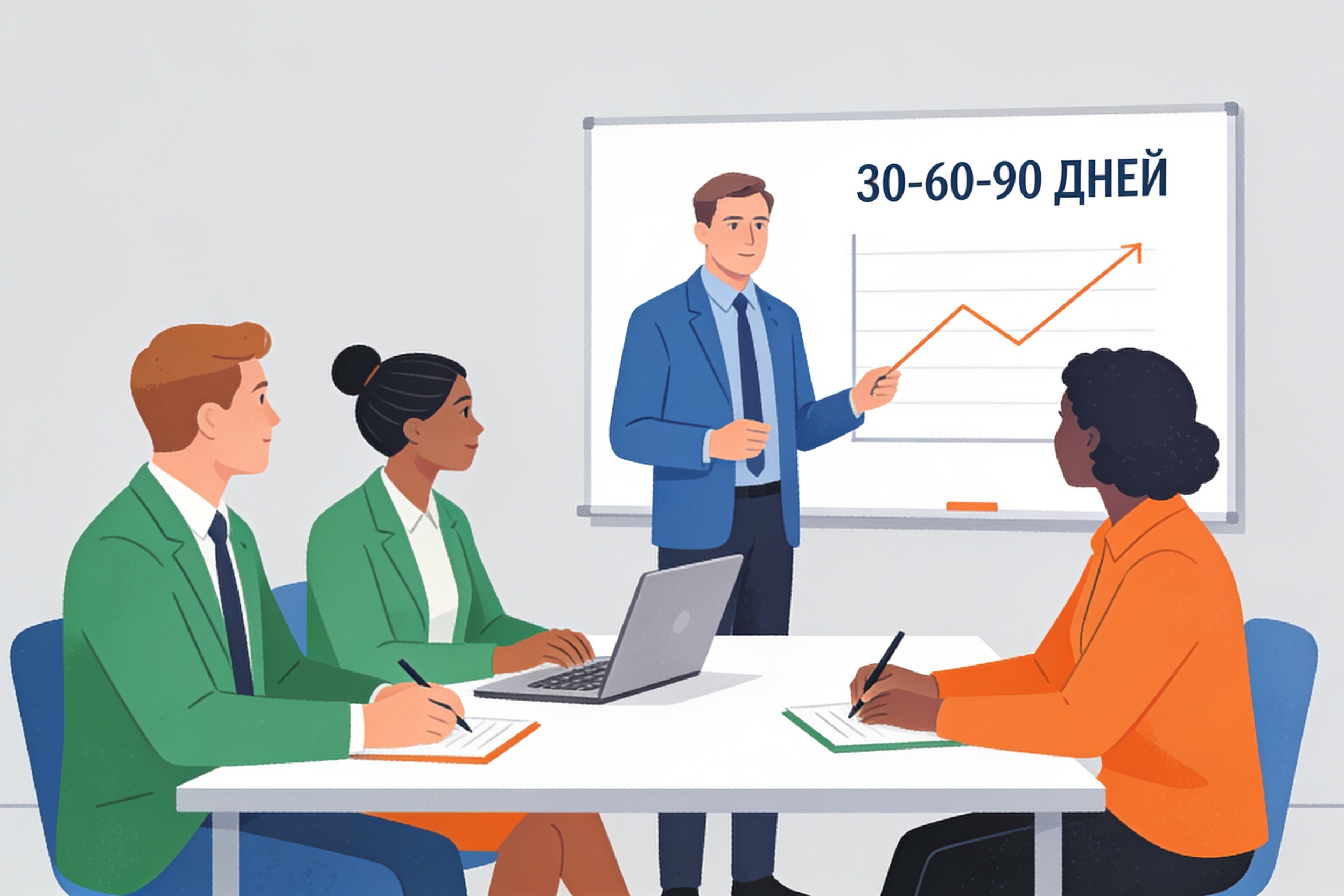 Тренинг для сотрудников розницы: разбор плана 30-60-90 дней на доске