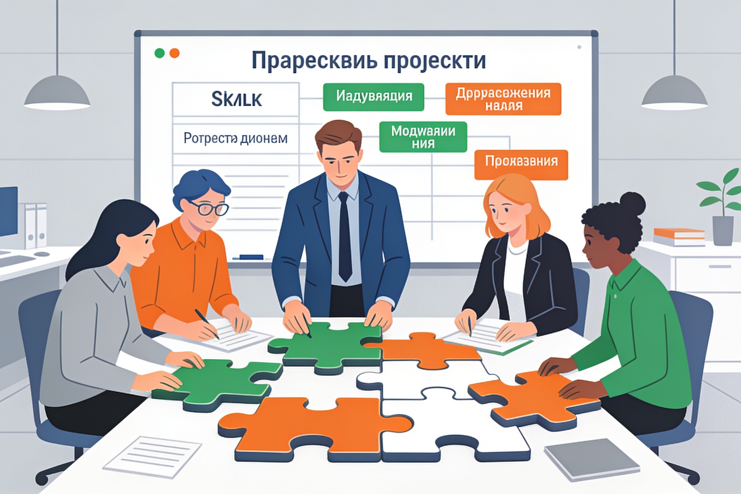 Гибкая команда работает над проектом без привязки к должностям