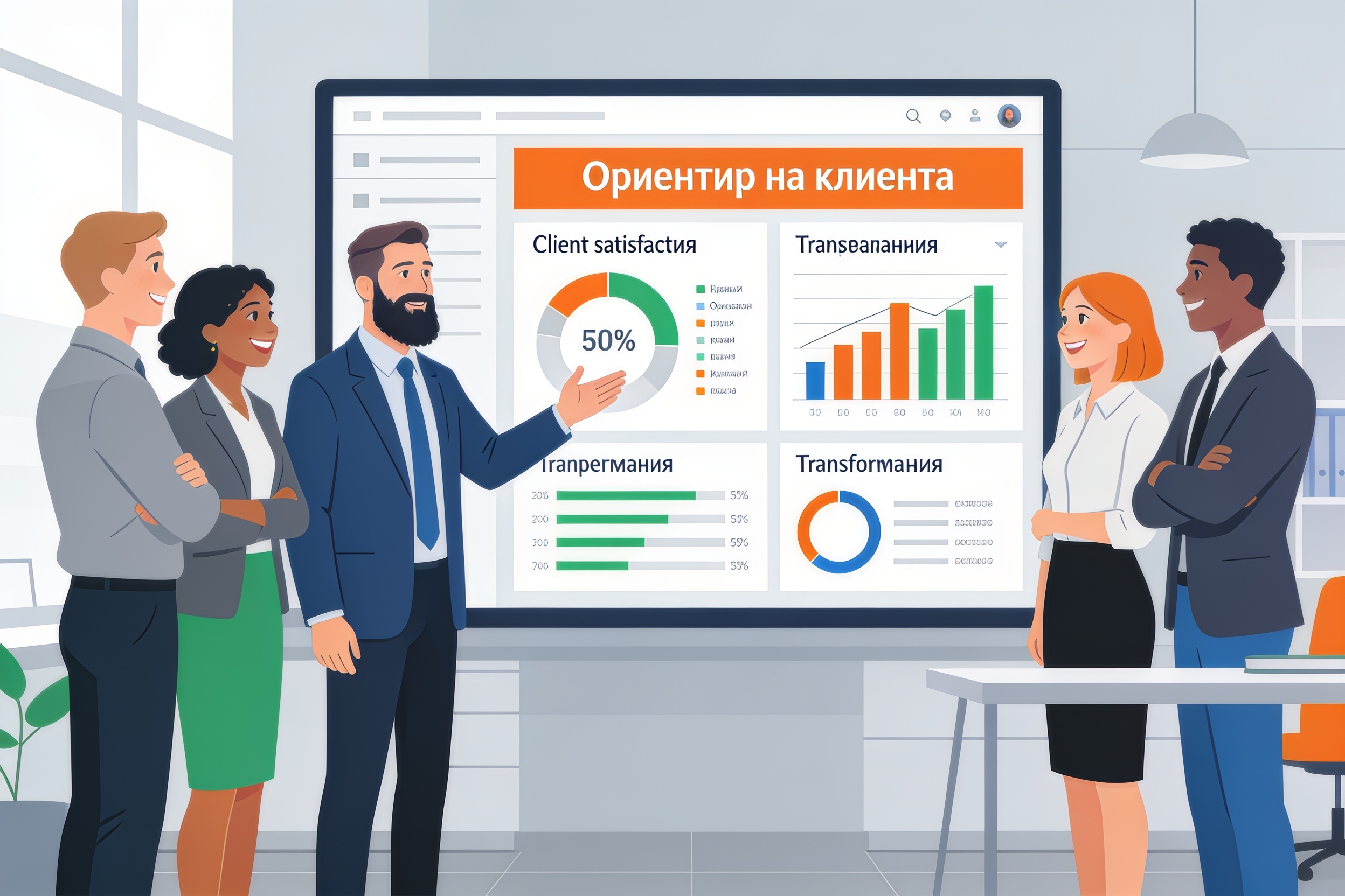 Команда анализирует результаты трансформации с фокусом на клиента