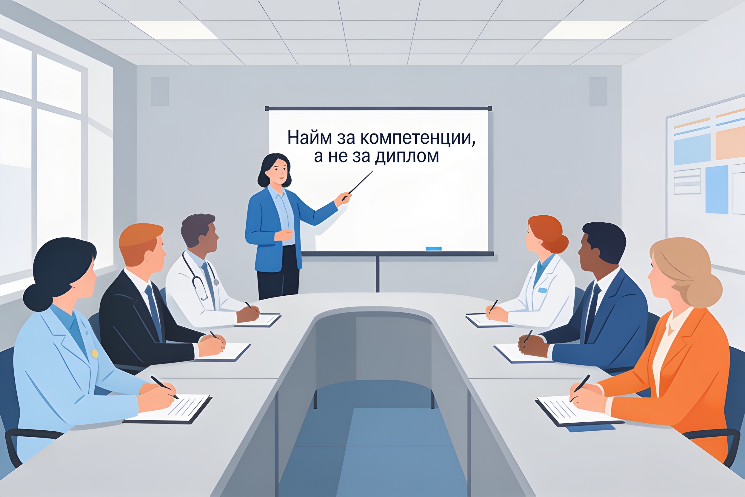Руководители клиник на тренинге по компетентностному найму.