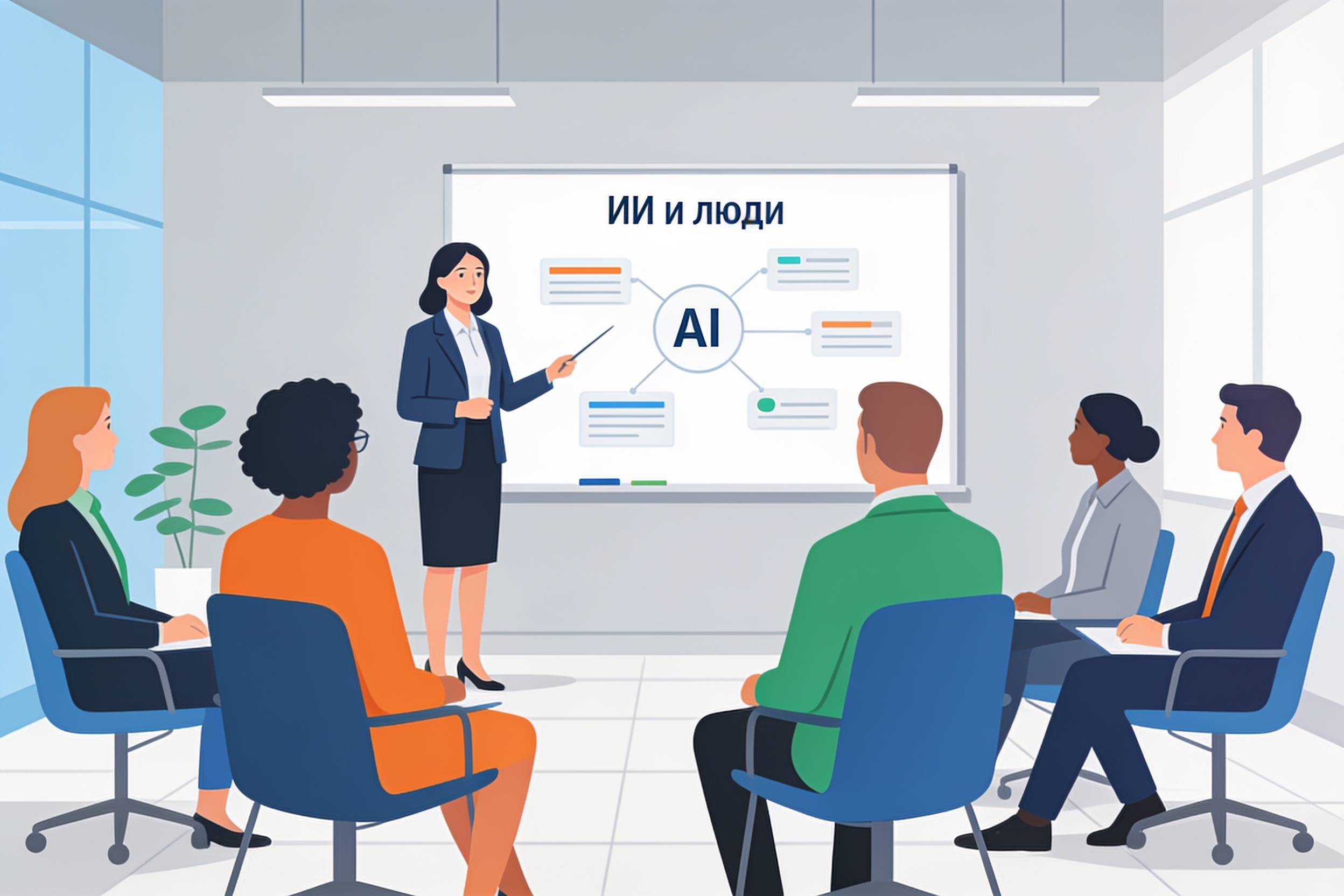 Агентный ИИ в HR: шесть уроков для тех, кто не хочет отстать 1 HR-директор объясняет сотрудникам принципы работы с ИИ на тренинге