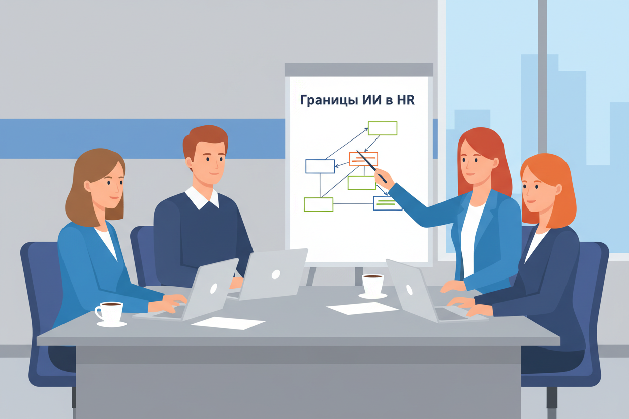 HR-специалисты на стратегической сессии обсуждают границы автоматизации кадровых решений