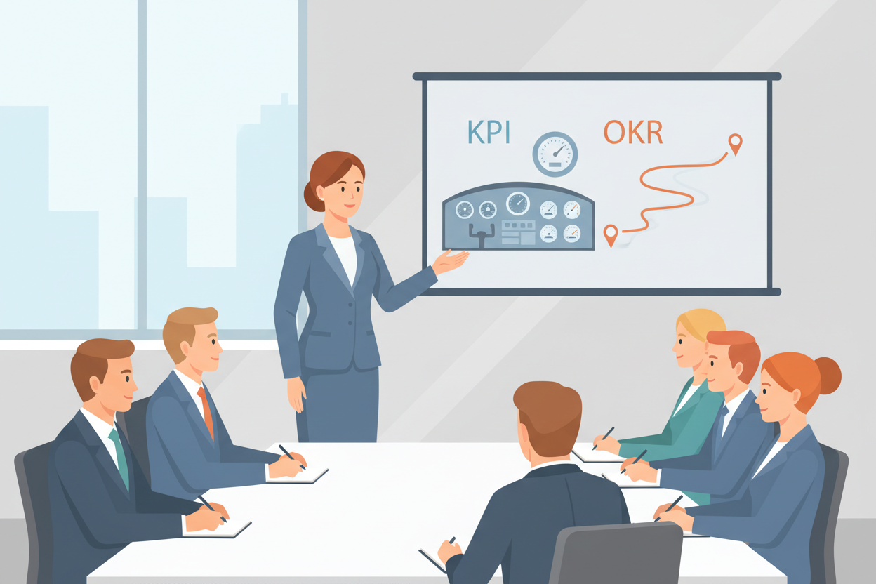 HR-директор объясняет концепцию панели приборов и навигатора бизнеса