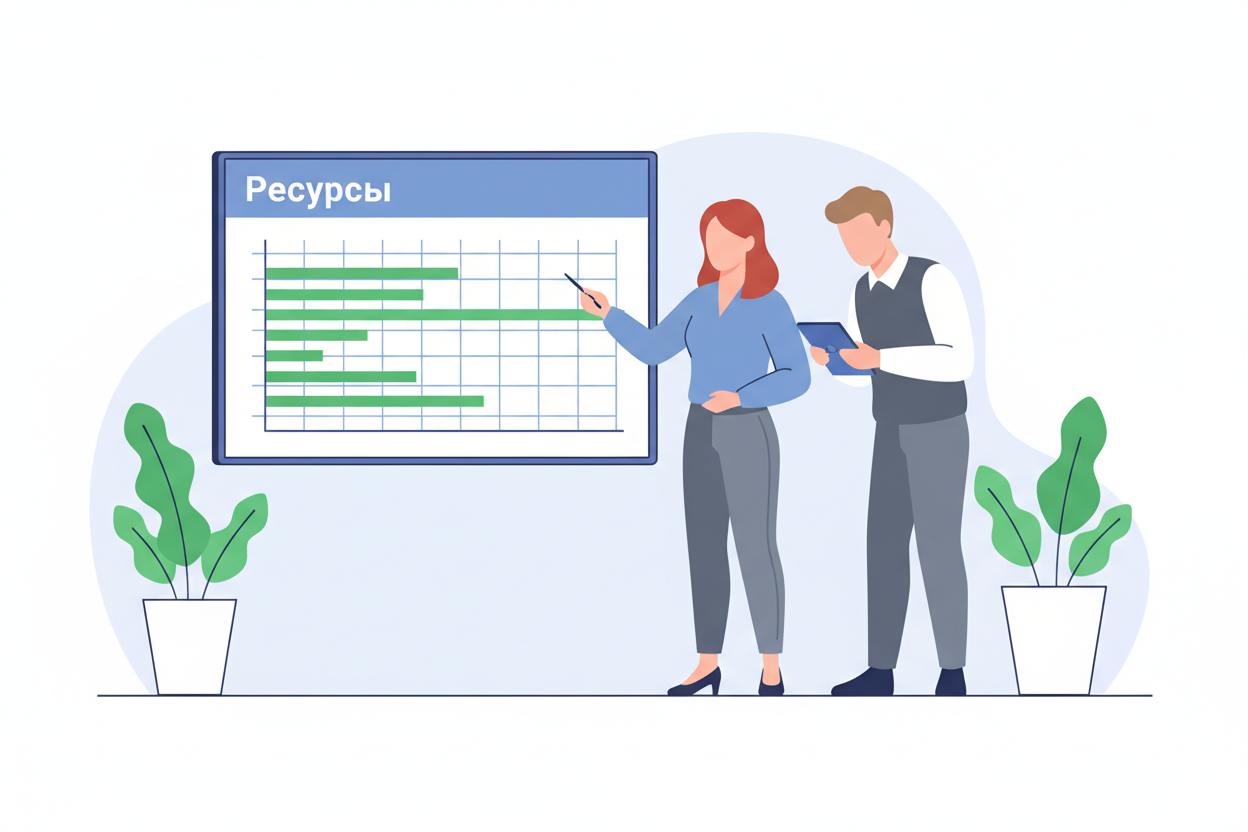 Анализ графика ресурсов с помощью диаграммы Ганта.
