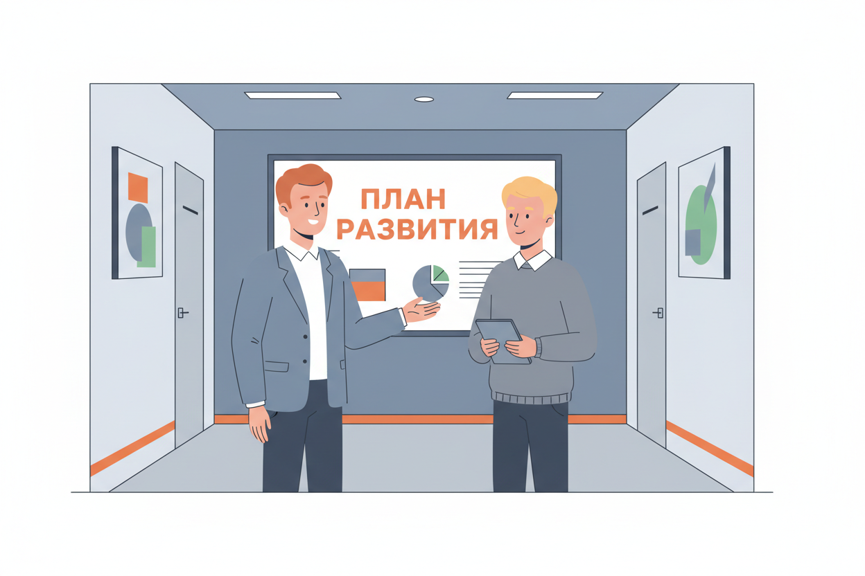 Наставник обсуждает план развития с сотрудником