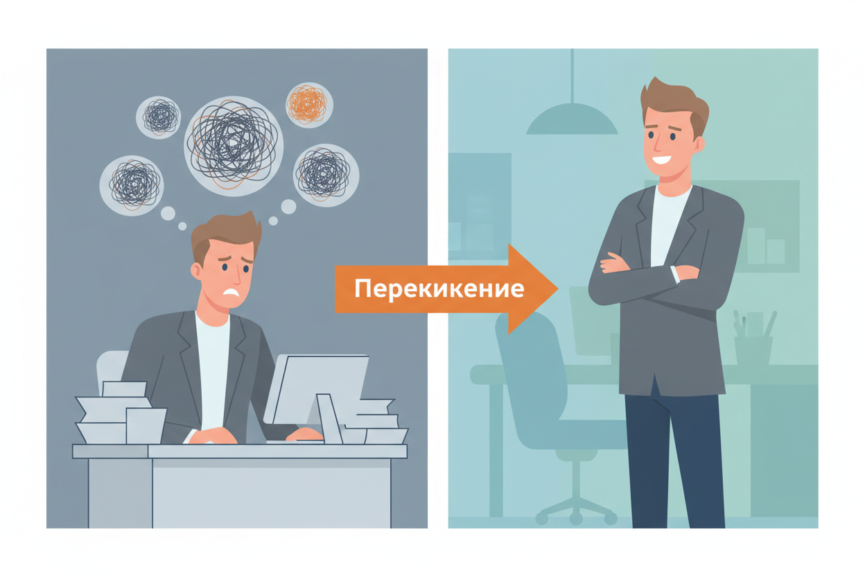 Переключение с тревоги на уверенность в рабочей ситуации