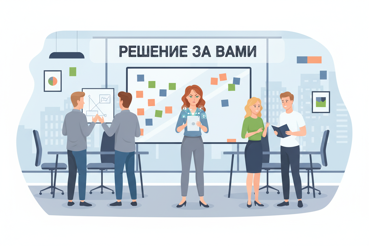 Искусственный интеллект в лидерстве: возможности и ограничения 2 Лидер анализирует рекомендации ИИ, но окончательное решение принимает сама.