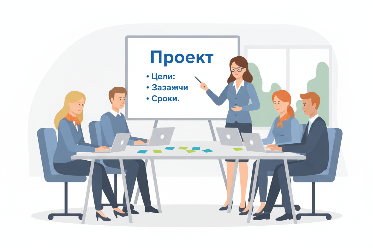 Командная работа над проектом во время обучения