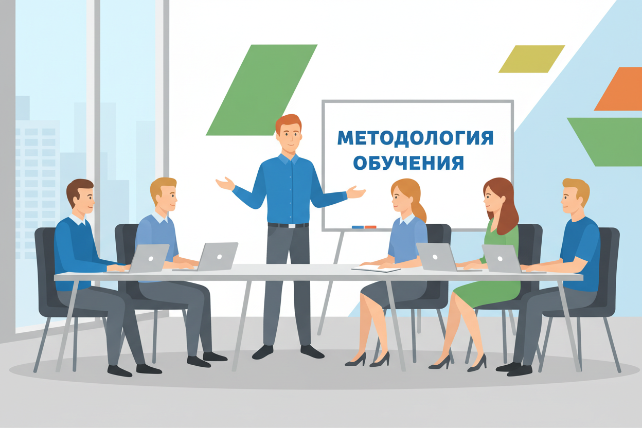Тренер объясняет методологию обучения группе сотрудников