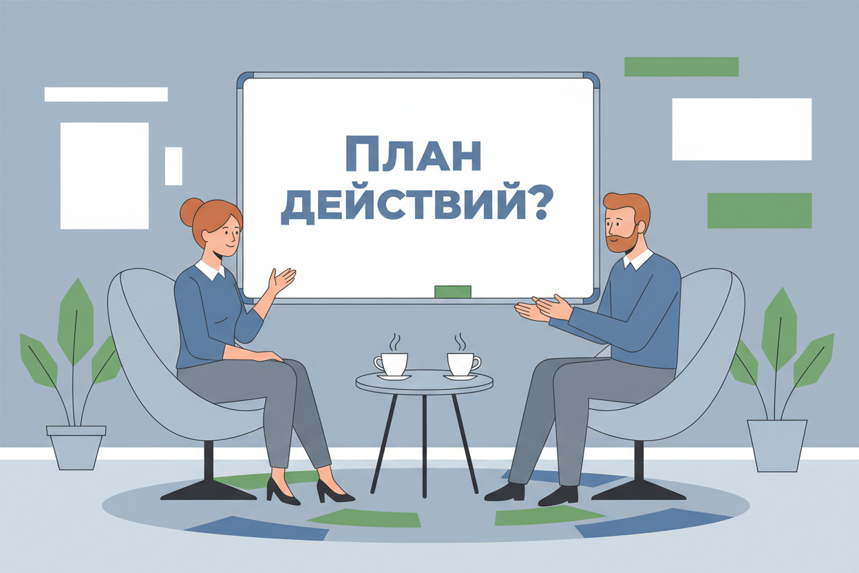 Два коллеги обсуждают рабочие риски в неформальной обстановке