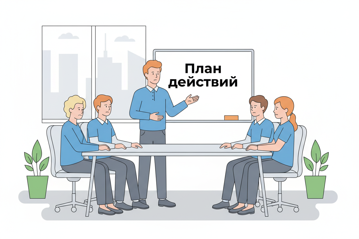 Руководитель обсуждает с командой непопулярное решение