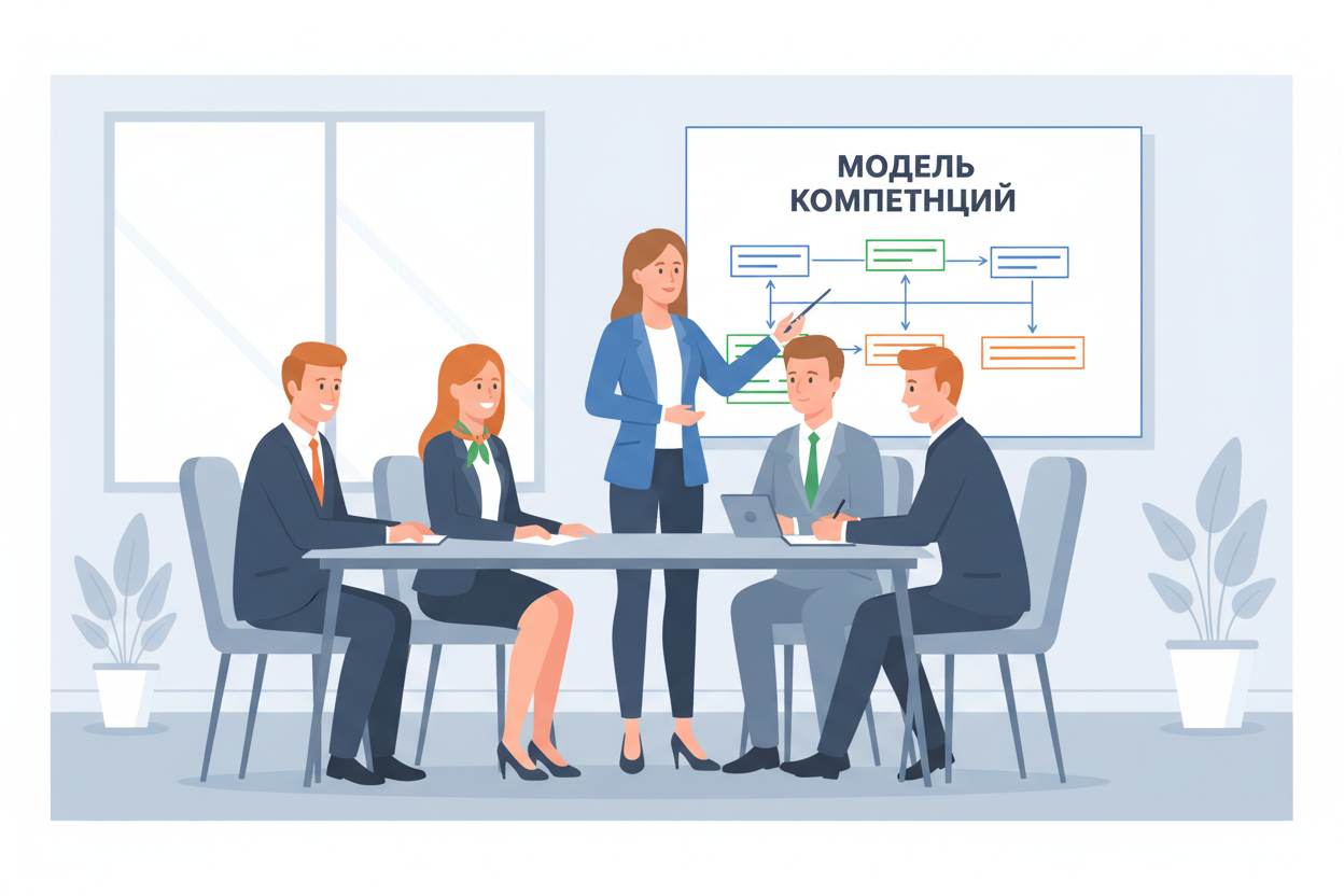 Менеджеры обсуждают модель компетенций в переговорной