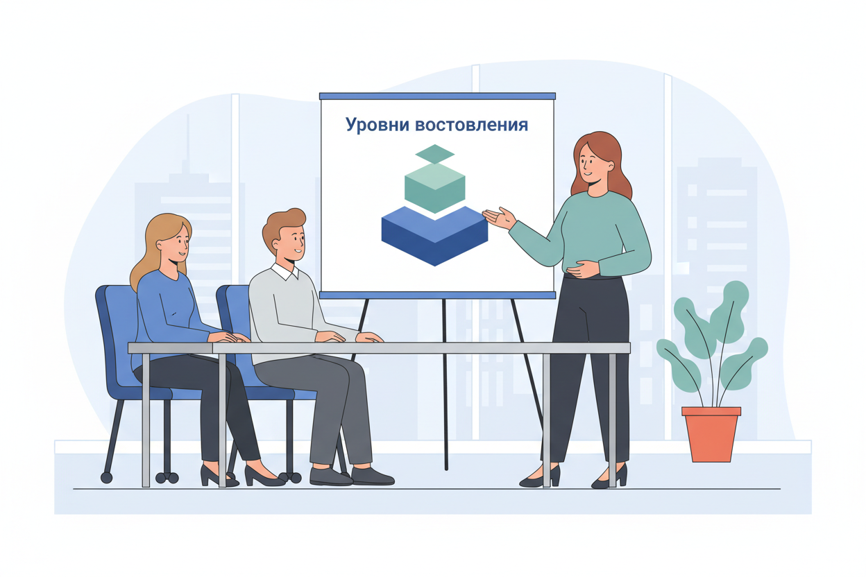 HR-специалист объясняет руководителям уровни восстановления от выгорания