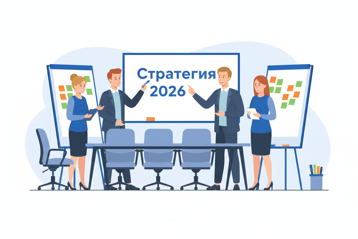 Стратегическая сессия: команда топ-менеджеров обсуждает будущее компании
