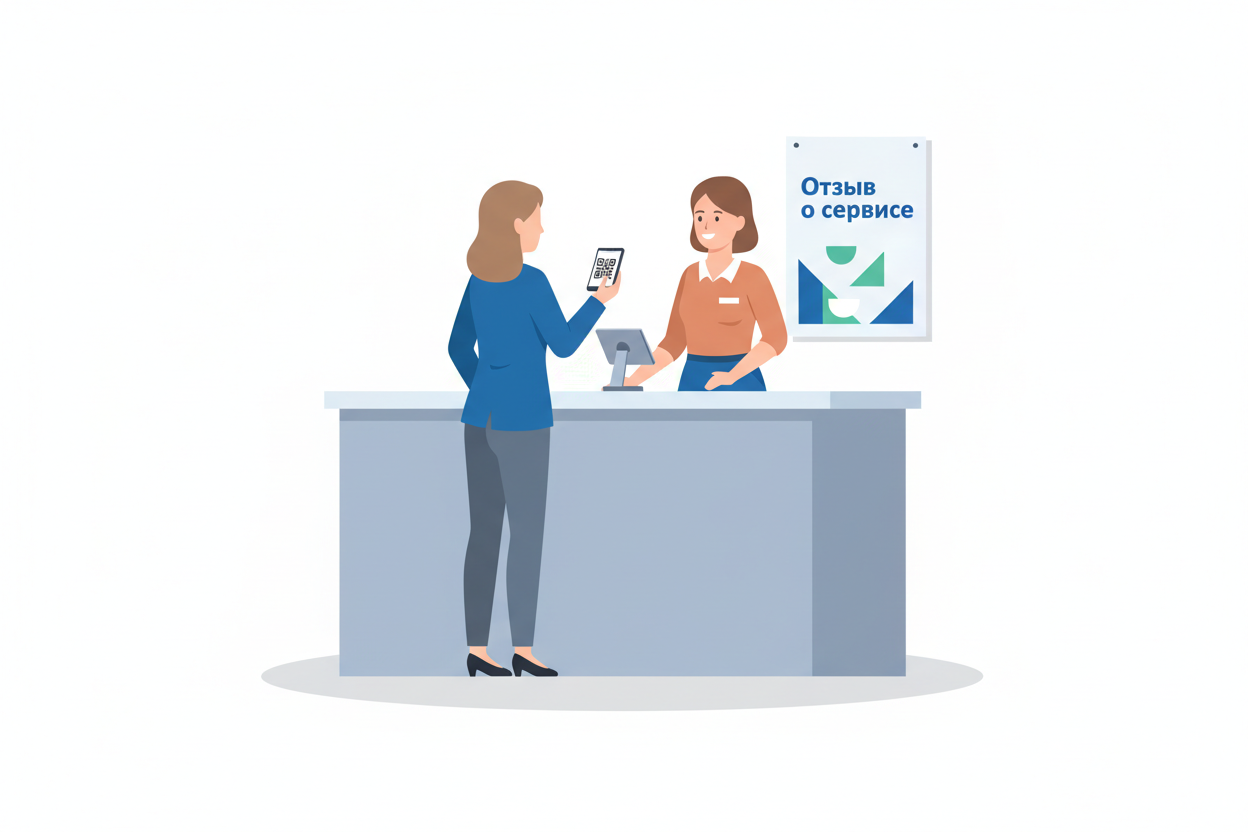 Клиент сканирует QR-код для отзыва о сотруднике