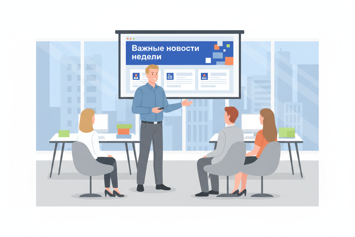 Руководитель представляет дайджест новостей команде