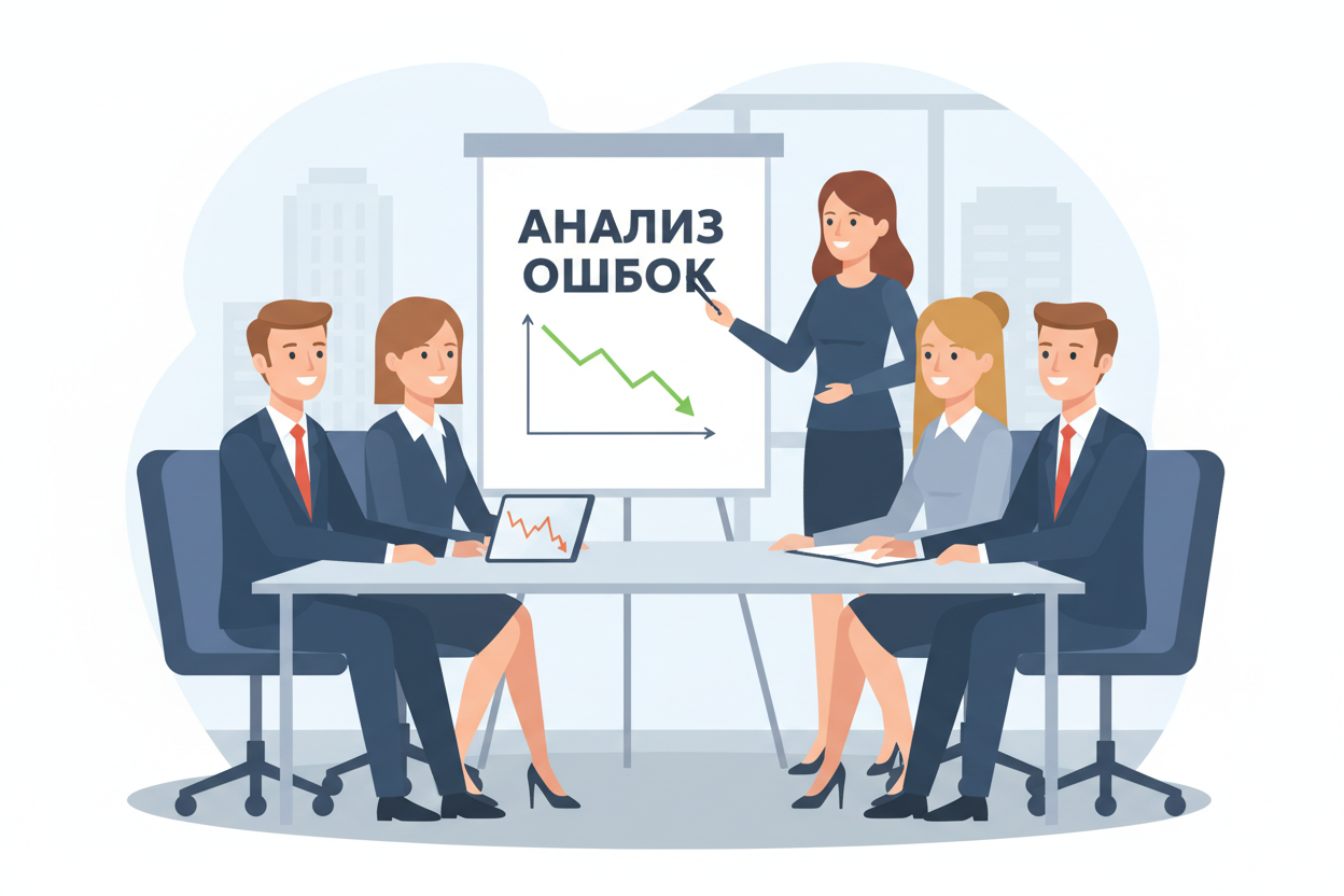 Команда анализирует провал на тренинге, превращая ошибки в опыт