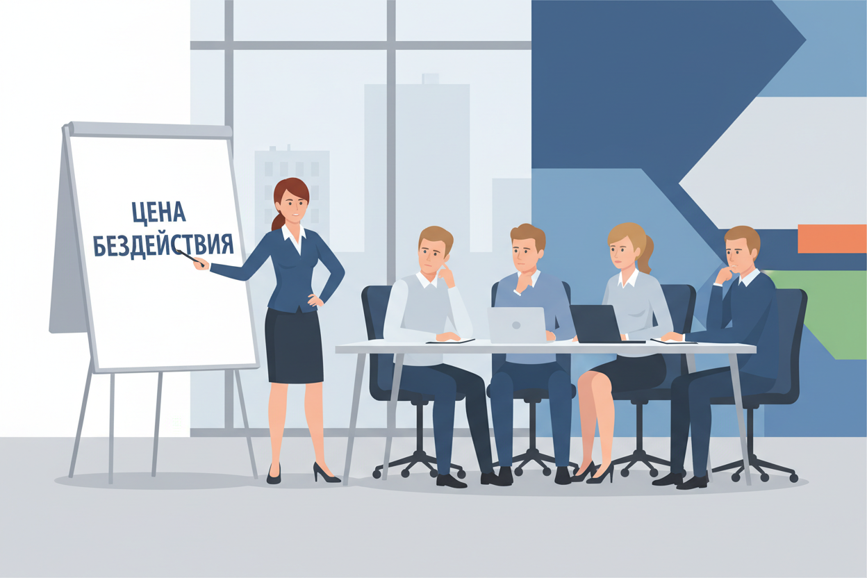 Команда на стратегической сессии обсуждает цену отложенных решений.