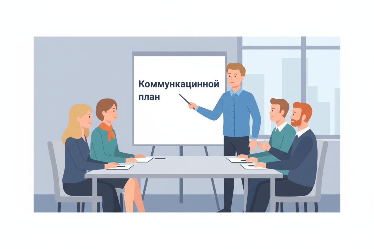 Фасилитатор объясняет команде коммуникационный план