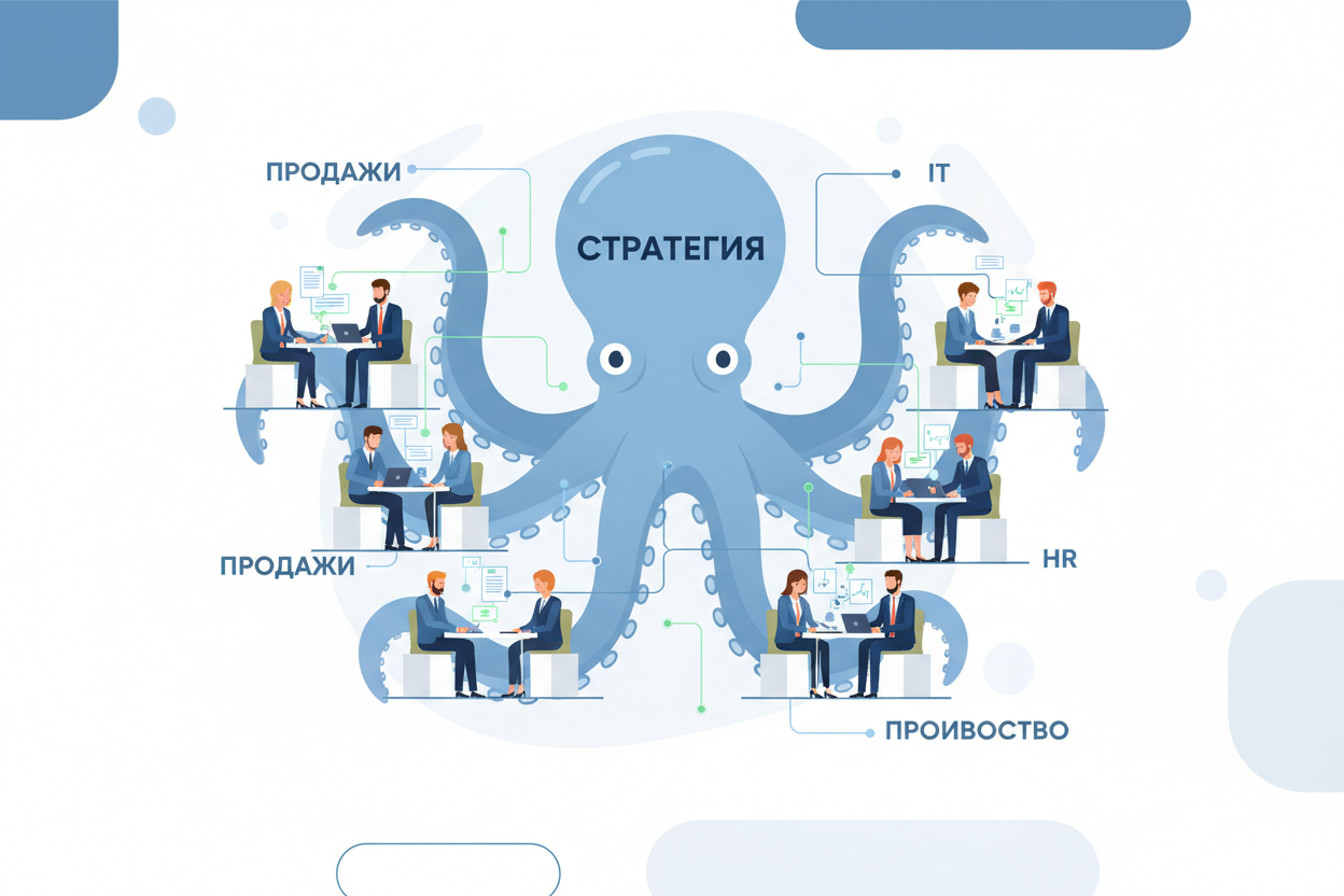 Метафора организации-осьминога с автономными командами и единой стратегией