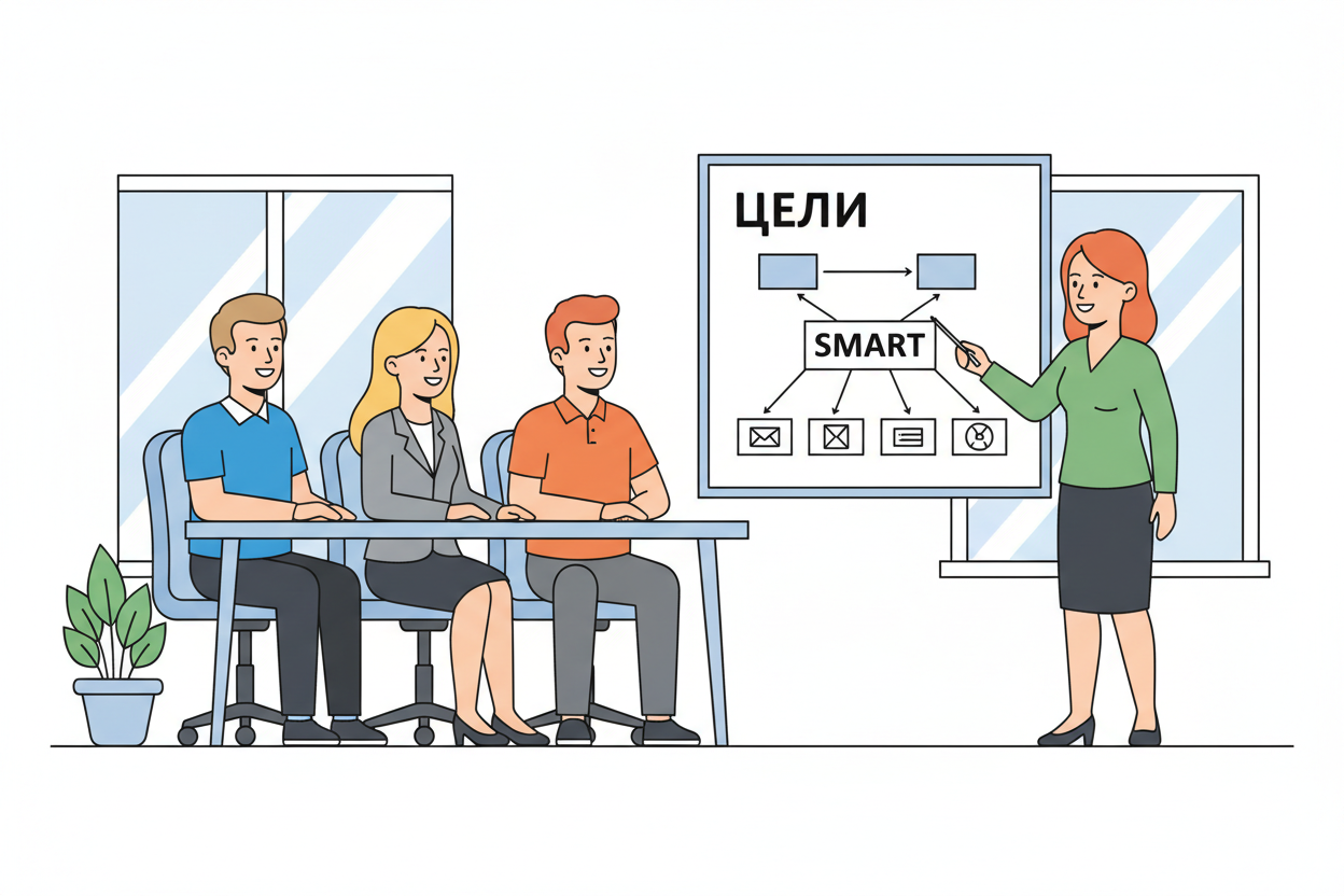 Команда на воркшопе по постановке целей
