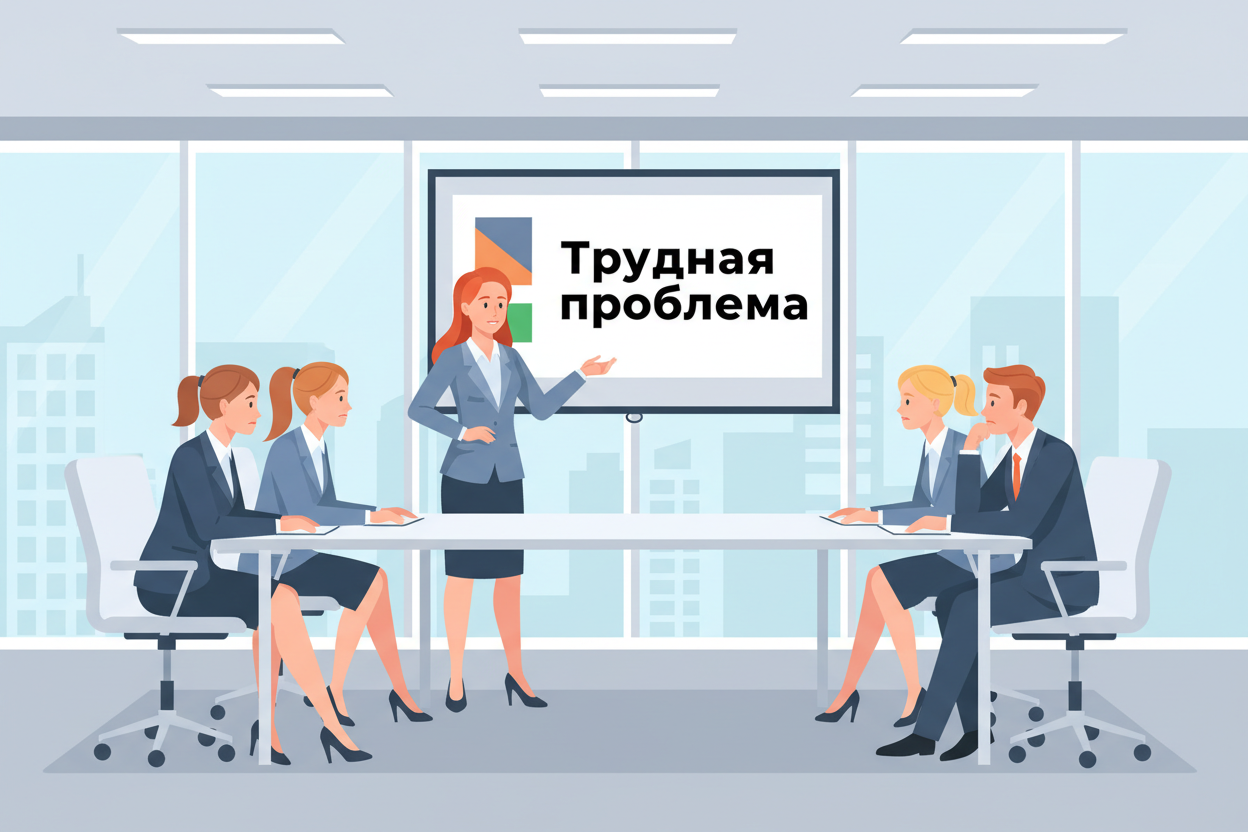 Совещание: один из участников открыто называет трудную проблему, остальные реагируют