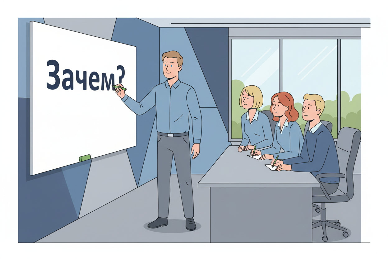 Руководитель обсуждает стратегический контекст с командой