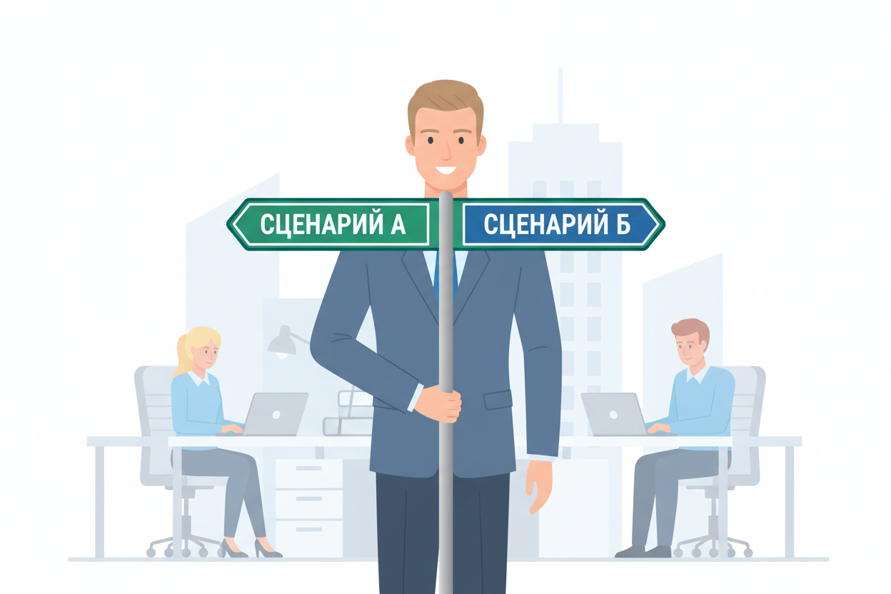 Как управлять компанией в хаосе: уроки кризисов, AI и глобальных ставок 2 Руководитель выбирает между двумя стратегическими альтернативами в условиях неопределённости