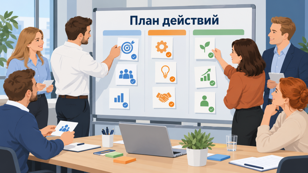 Участники рабочей сессии составляют план изменений для команды